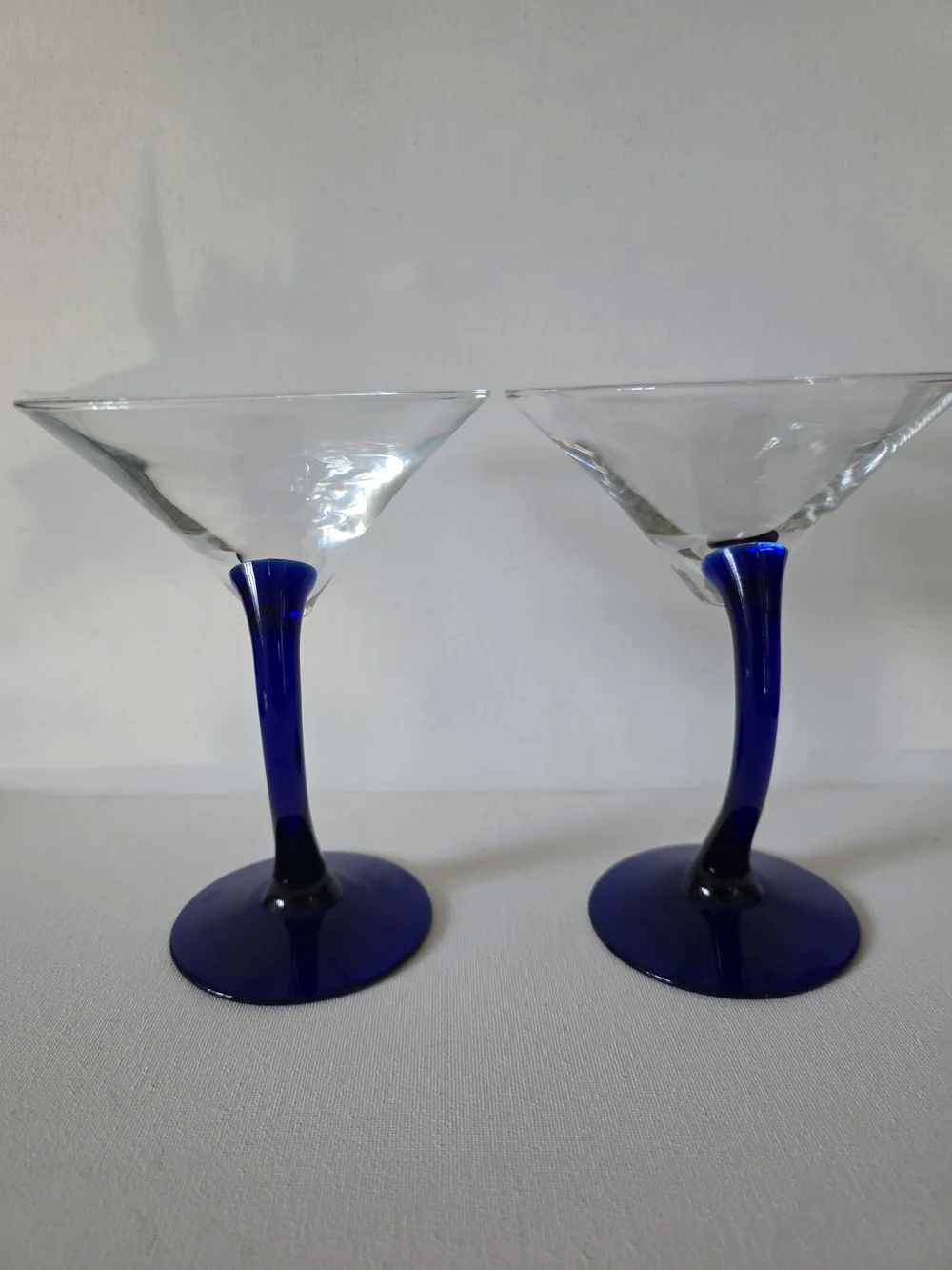 Vintage Libbey Bruvura Set of Two Cobalt Blue Stem Martini Glasses